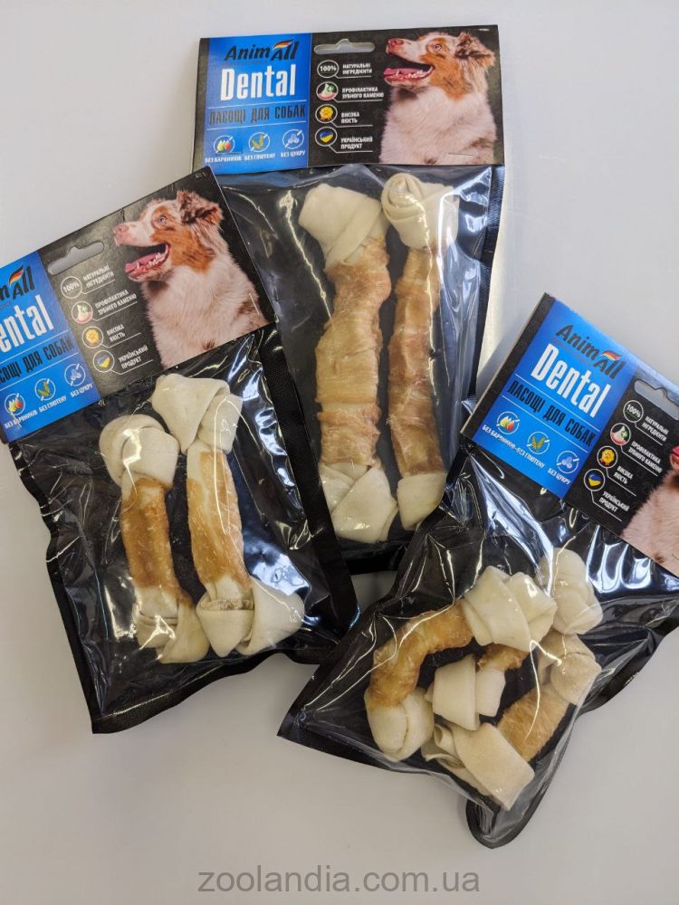 AnimAll (ЭнимАлл) Dental - Лакомство для собак кость баварська узловая с мясом курицы, 10-12 см, 10 шт