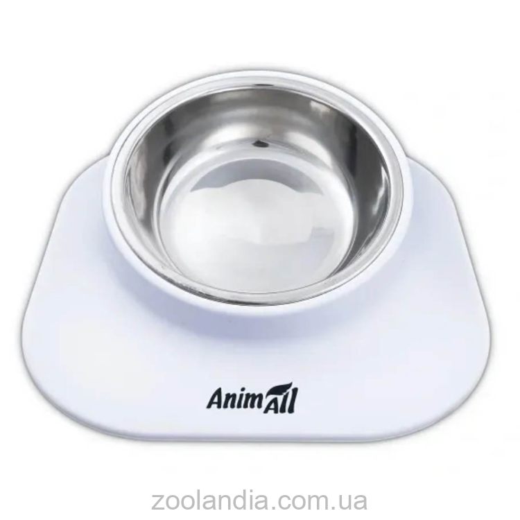 AnimAll (ЭнимАлл) Миска металлическая на подставке для собак, белый, 420 мл