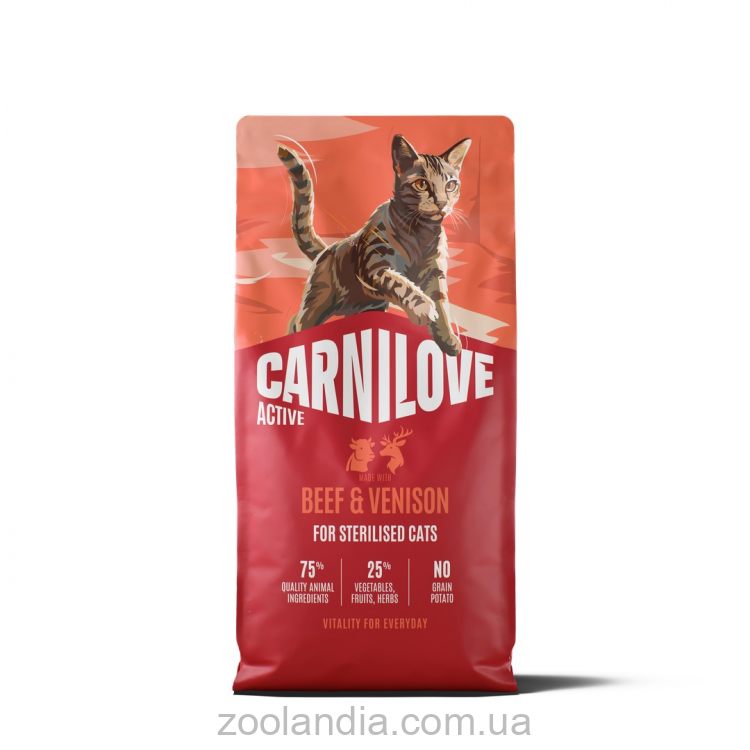 Carnilove (Карнилав) Adult Sterilised Beef & Venison - Сухой беззерновой корм для взрослых стерилизованных кошек, с говядиной и олениной