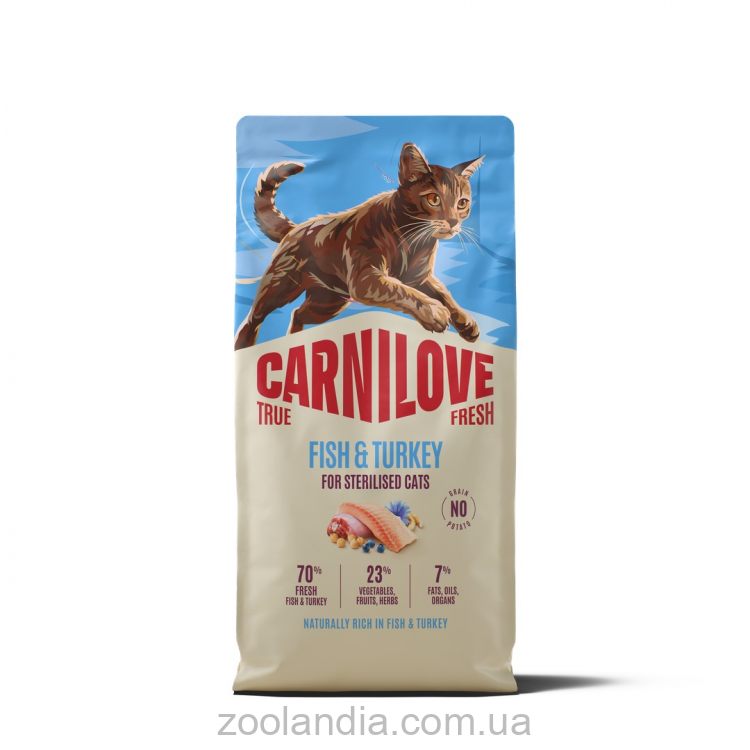 Carnilove (Карнилав) Adult Cat Sterilised True Fresh Fish & Turkey - Сухой беззерновой корм для взрослых стерилизованных котов, с рыбой и индейкой