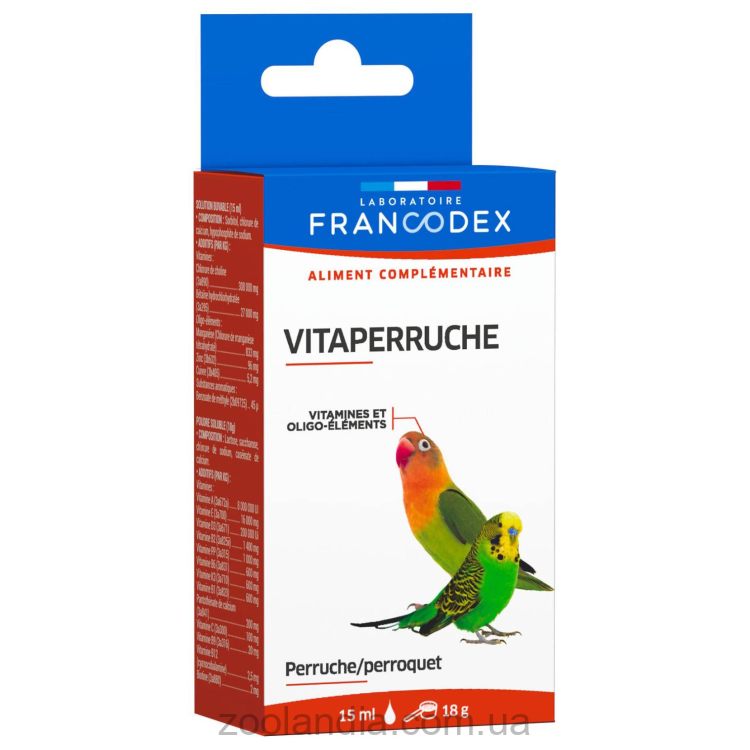 Francodex (Франкодекс) Vitaperruche витамины и микроэлементы для попугаев, 2 бутылки 18 г и 15 мл