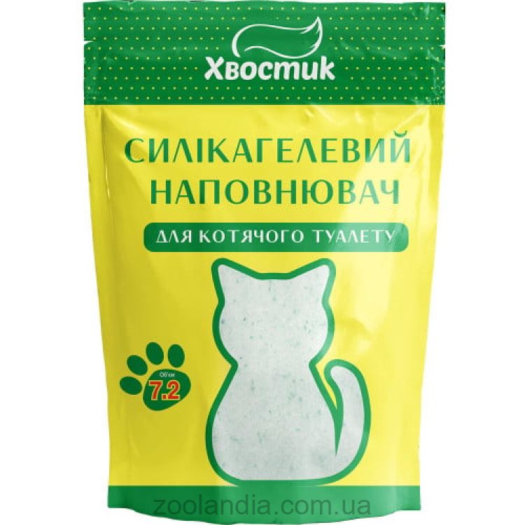 ТМ «Хвостик» - Наполнитель силикагель мелкий с зелеными гранулами