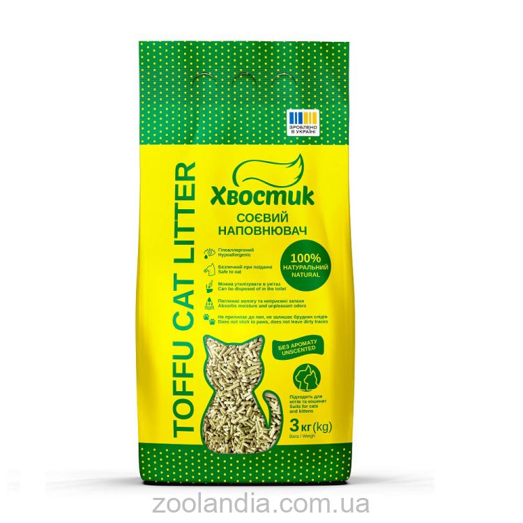 Хвостик Тофу Натуральный - Соевый наполнитель без аромата для кошачьего туалета