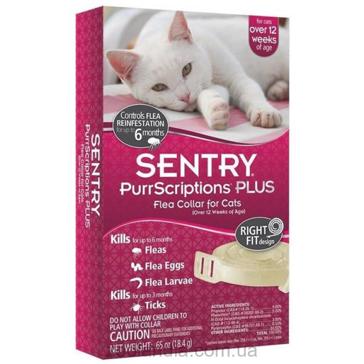 Sentry ПУРРСКРИПШНС ПЛЮС (PurrScriptions Plus) нашийник від бліх та кліщів для кішок, 6 місяців захисту