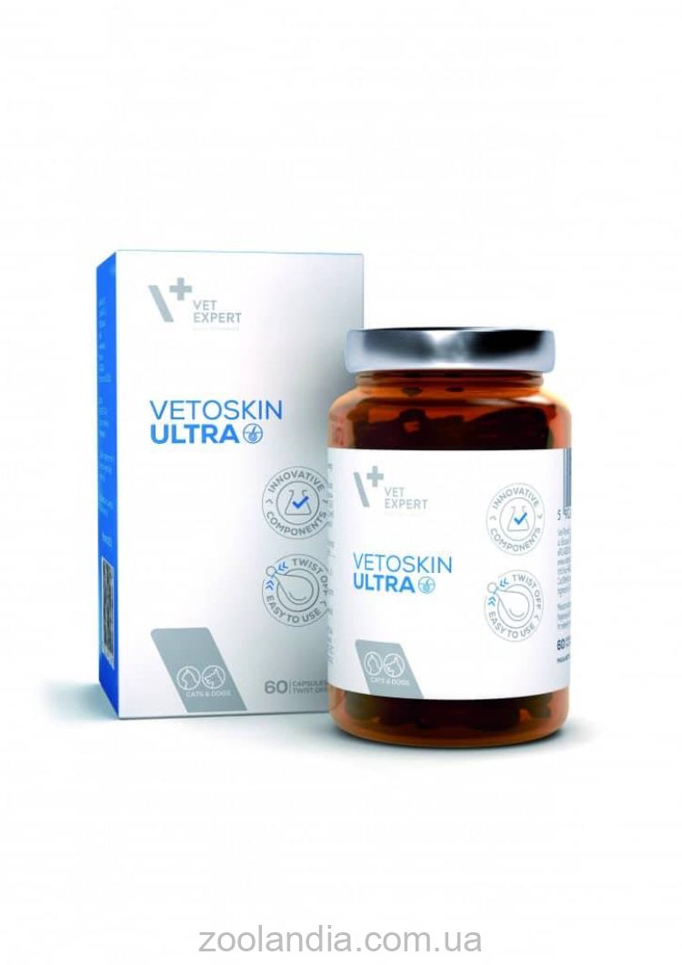 VetExpert (ВетЭксперт) VetoSkin Ultra - Пищевая добавка для комплексной поддержки и регенерации кожи и шерсти у кошек и собак