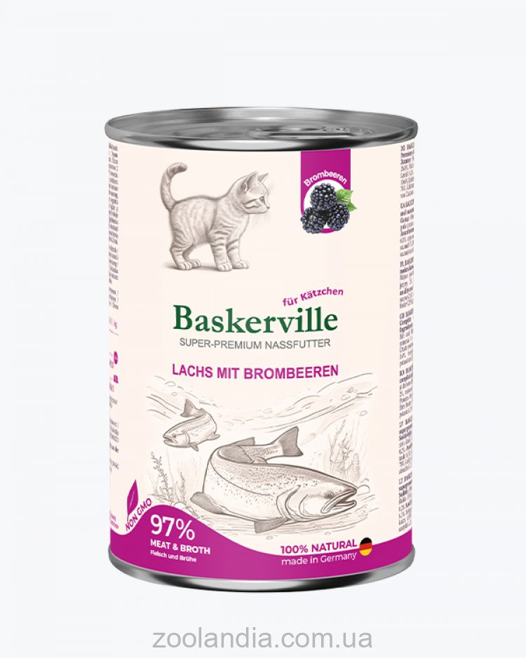Baskerville (Баскервиль) Super Premium - Консервированный корм для котят (лосось/ежевика)