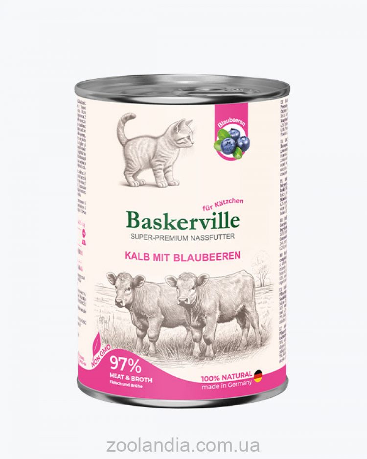 Baskerville (Баскервиль) Super Premium - Консервированный корм для котят (телятина/черника)