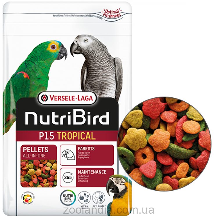 Versele-Laga NutriBird P15 Tropical - Полнорационный экструдированный корм для крупных попугаев