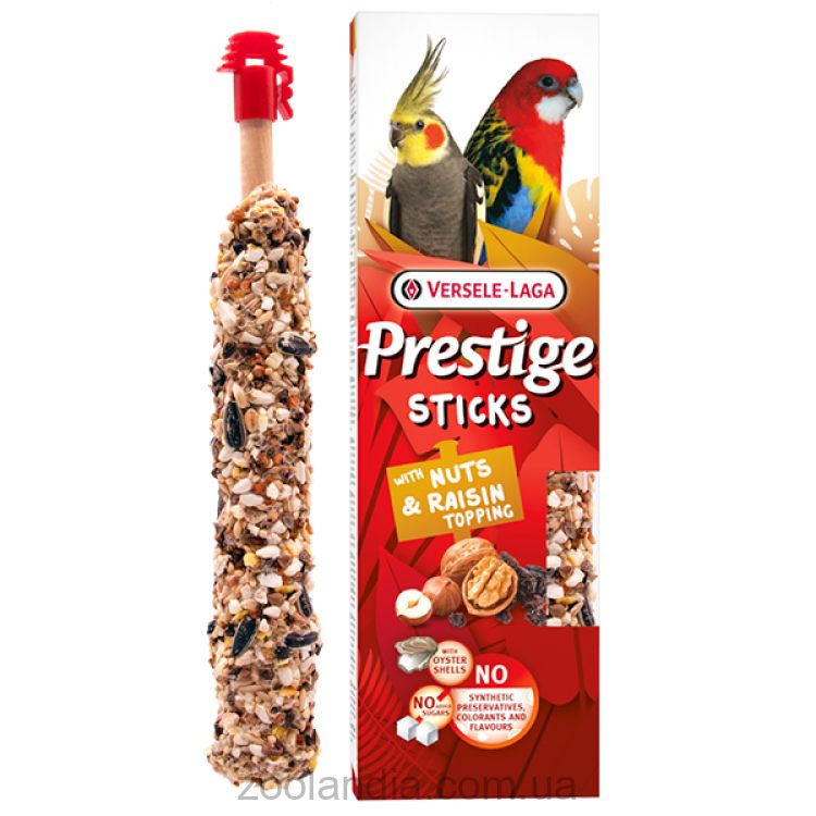 Versele-Laga Prestige Sticks Parrots Nuts & Raisin topping - Лакомство для средних и крупных попугаев орехи и изюм