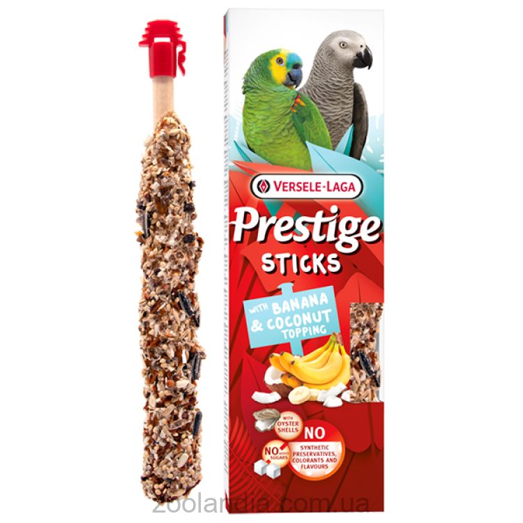 Versele-Laga Prestige Sticks Parrots Nuts & Raisin topping - Лакомство для средних и крупных попугаев банан и кокос