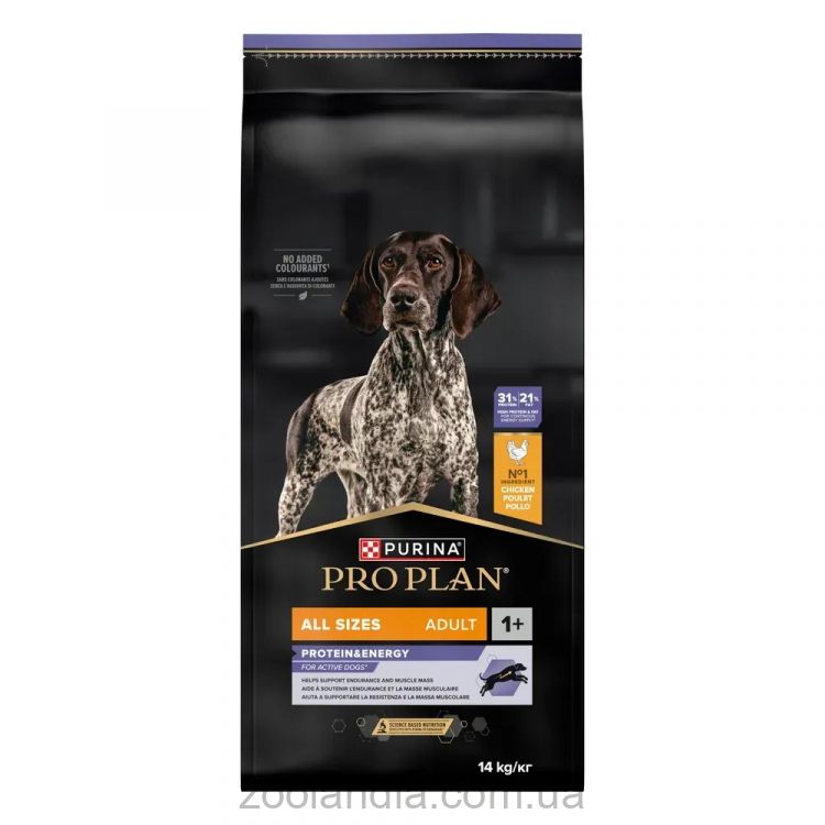 Pro Plan Adult All Sizes Protein & Energy – Сухой корм для взрослых активных и рабочих собак всех пород, с курицей