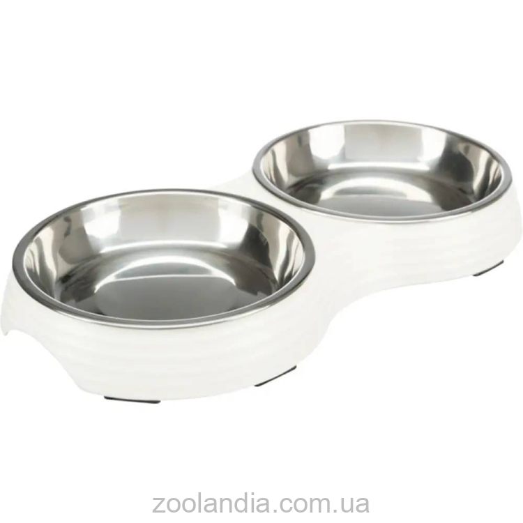 Trixie (Трикси) - Миска двойная меламиновая со стальными чашами (белая)