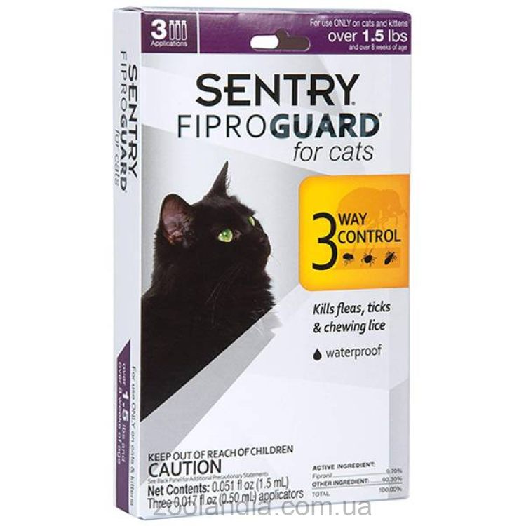 Sentry (Сентри) FiproGuard - Капли от блох, клещей, вшей для котов и котят,0.5 мл (1 пипетка)