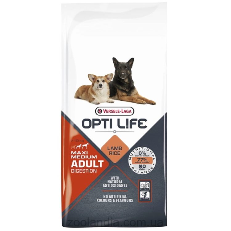 Opti Life (Опти Лай) Adult Digestion Medium & Max - Сухой корм для собак с чувствительным пищеварением средних и крупных пород (ягненок/лосось)
