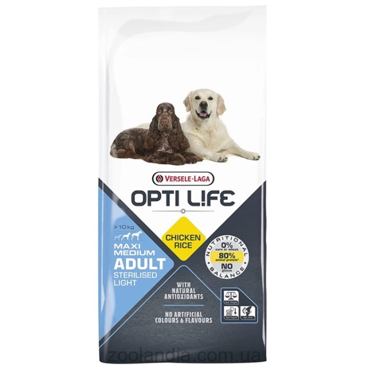 Opti Life (Опти Лай) Sterilised Light Medium & Maxi - Сухой корм для стерилизованных собак с лишним весом средних и крупных пород (курица)