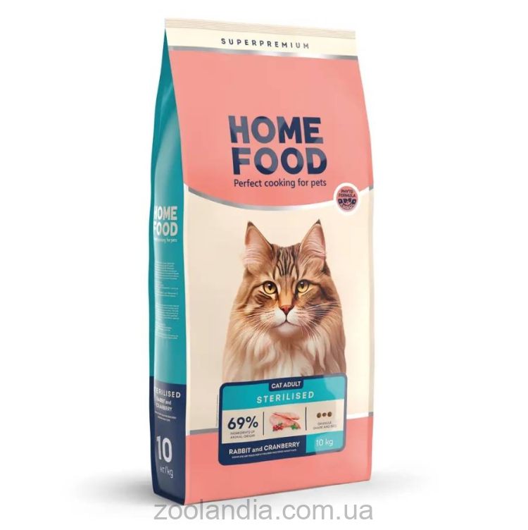 Home Food (Хом Фуд) - Сухой корм для взрослых кастрированных котов и стерилизованных кошек (кролик/клюква)