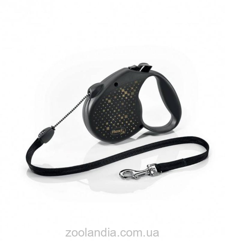 Flexi (Флекси) Standard S - Поводок-рулетка для собак, трос (5 м, до 12 кг) черный, SONDER DIAMOND