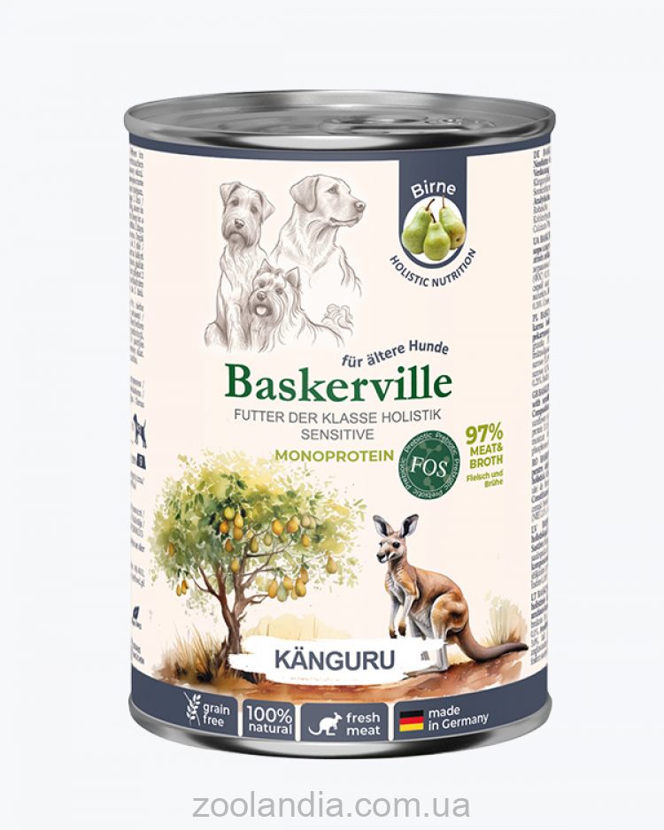 Baskerville (Баскервиль) Sensitive - Консервированный корм для собак с чувствительным пищеварением (кенгуру/груша)