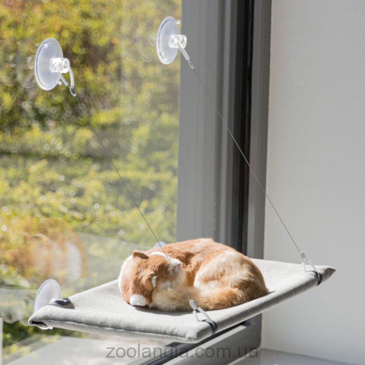 Trixie (Трикси) Лежак для кошек для окна с креплениями велюр серый, 50 х 30 см