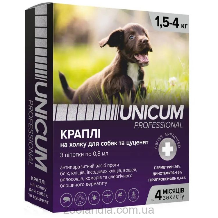 Unicum (Уникум) PRO - Капли от блох и клещей на холку для собак 1,5-4 кг