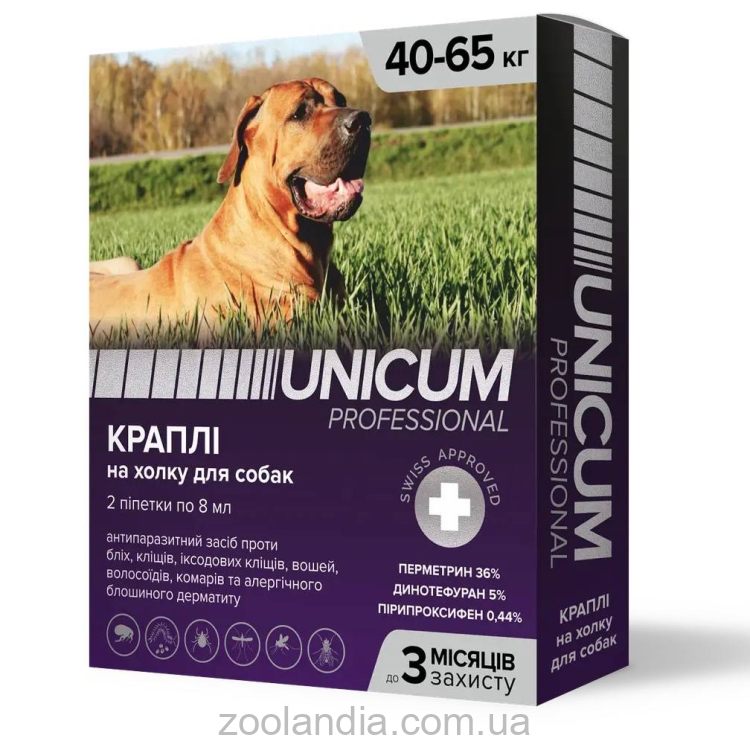 Unicum (Уникум) PRO - Капли от блох и клещей на холку для собак 40-65 кг