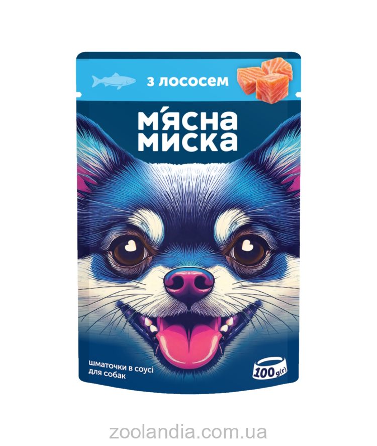 Мясная миска - Влажный корм для взрослых собак кусочки в соусе с лососем