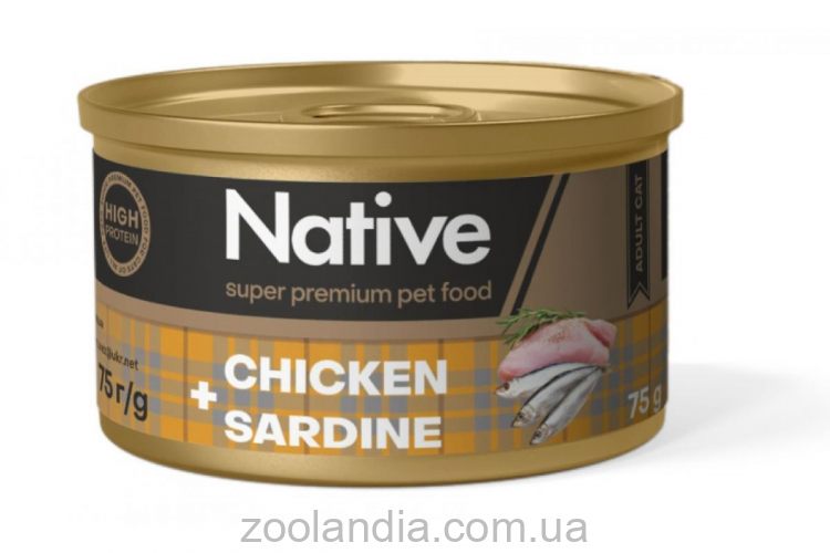 Native (Нейтив) Chicken with Prawns Adult Cat- Консервный корм для котов с курицей и сардиной