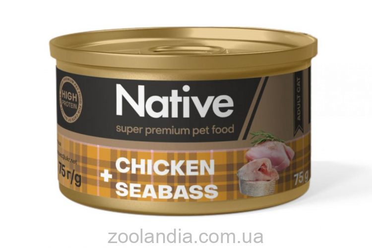 Native (Нейтив) Chicken with Prawns Adult Cat- Консервный корм для котов с курицей и морским окунем