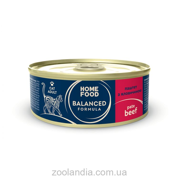 Home Food (Хом Фуд) - Полнорационный консервированный корм HOME FOOD для взрослых кошек, паштет с говядиной