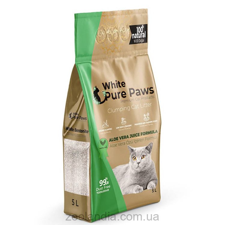 Pure Paws White Bentonite Aloe Vera Juice Formula - Наполнитель бентонитовый для кошачьих туалетов с соком Алое Вера