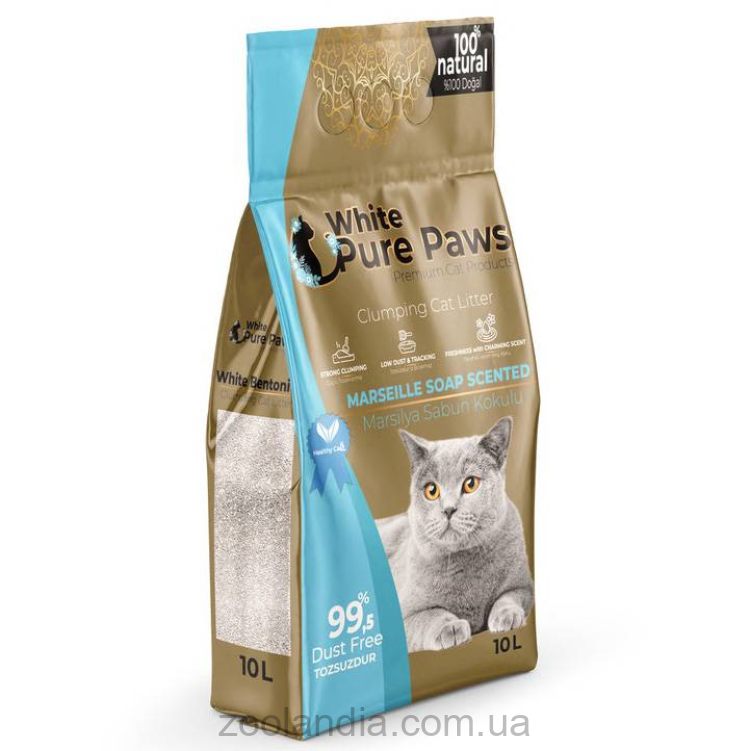Pure Paws White Bentonite White Bentonite Marseille Soap - Наполнитель бентонитовый для кошачьих туалетов с ароматом Марсельского мыла