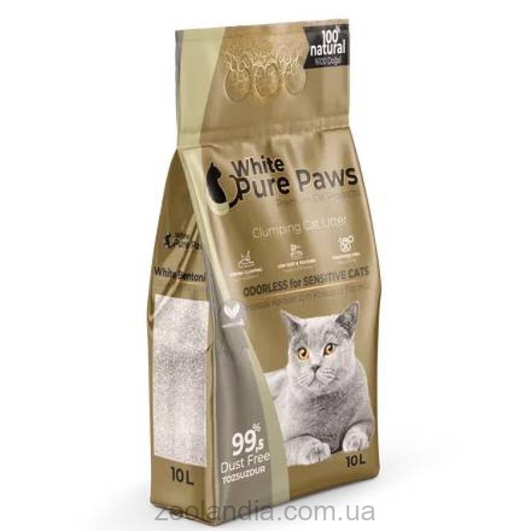 Pure Paws White Sensitive Cat - Наполнитель бентонитовый для кошачьих туалетов без аромата для чувствительных кошек