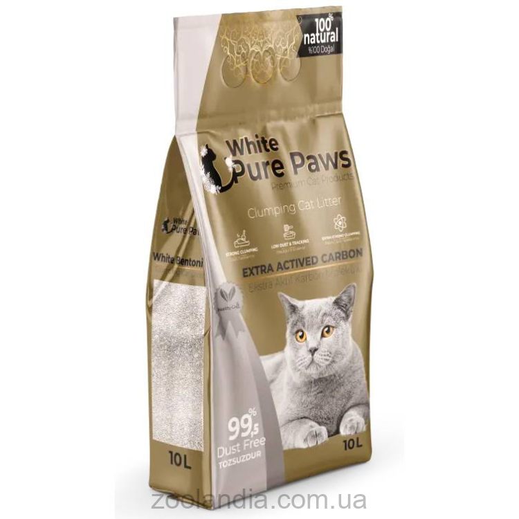 Pure Paws White Bentonite White Bentonite Extra Actived Carbon - Наполнитель бентонитовый для кошачьих туалетов с активированным углем экстра