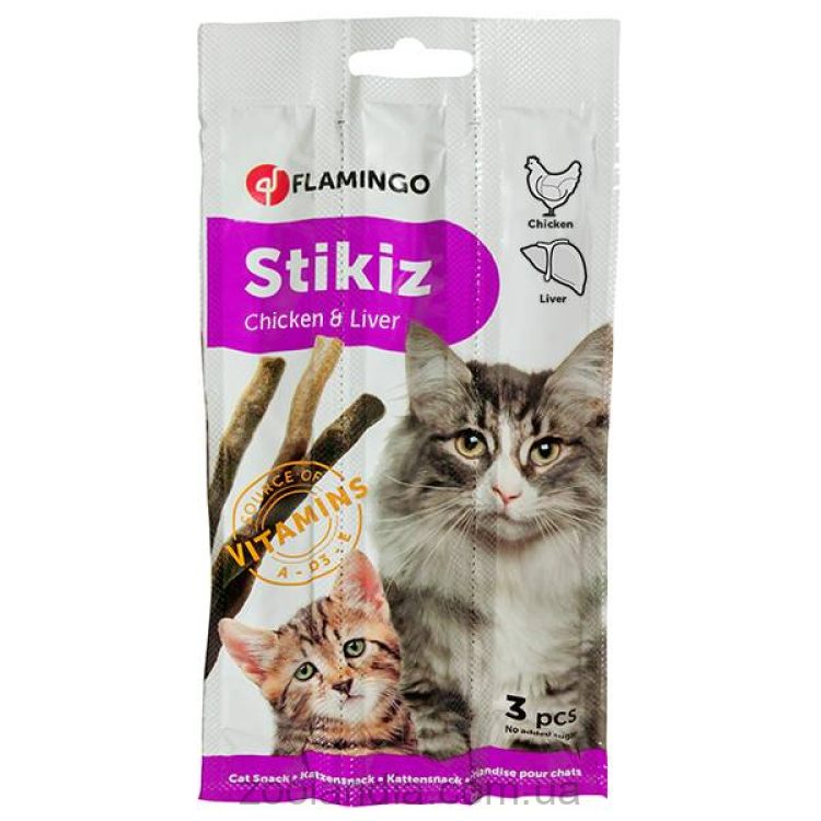 Flamingo Stikiz Chicken&Liver ФЛАМИНГО СТИКИЗ КУРИЦА ПЕЧЕНЬ палочки лакомство для котов и котят, 15 г