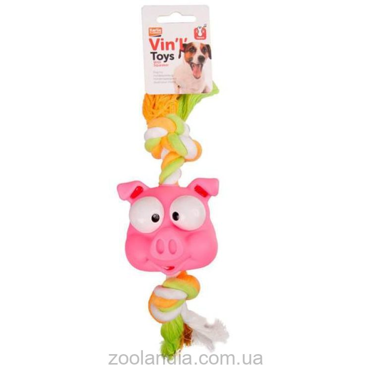 Flamingo Animal Head+Rope Фламинго игрушка для собак, голова с канатом, винил