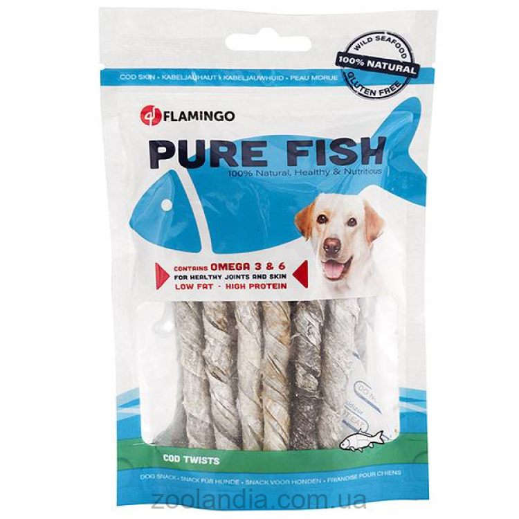 Karlie-Flamingo (Карли-Фламинго) Flamingo Fish Snack Natural Cod Skin Twist ФЛАМИНГО ФИШ СНЄК трубочки из натуральной кожи трески