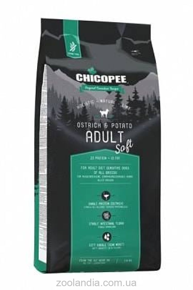 Chicopee (Чикопи) HNL SOFT Adult Ostrich &Potato – полувлажный беззерновой монобелковый корм для взрослых собак с мясом страуса и картофелем