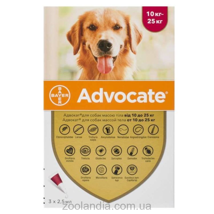 Elanco Bayer Advocate (Адвокат) - Капли против паразитов для собак 10-25 кг (1 пипетка)
