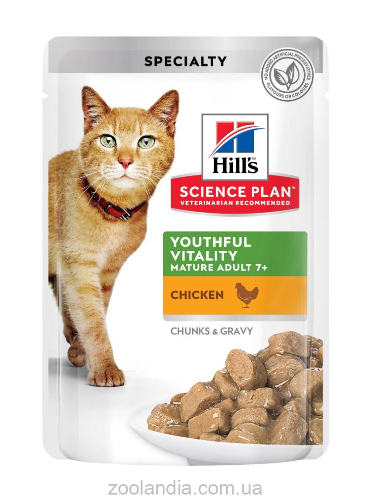 Hill's (Хиллс) Science Plan Mature Adult 7+ Senior Vitality - Влажный корм для зрелых кошек от 7 лет, с курицей, 85гр