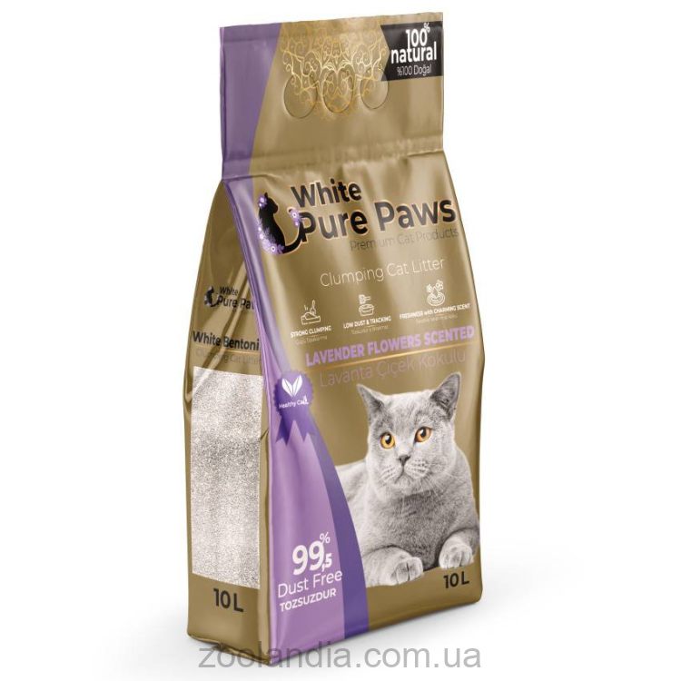 Pure Paws White Bentonite White Bentonite Lavender Flowers Scented - Наполнитель бентонитовый для кошачьих туалетов с ароматом Лаванды