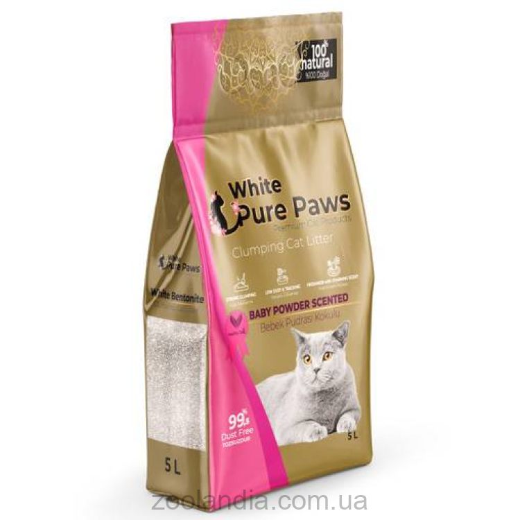Pure Paws White Bentonite White Bentonite Baby Powder Scented - Наполнитель бентонитовый для кошачьих туалетов с ароматом Детской присыпки