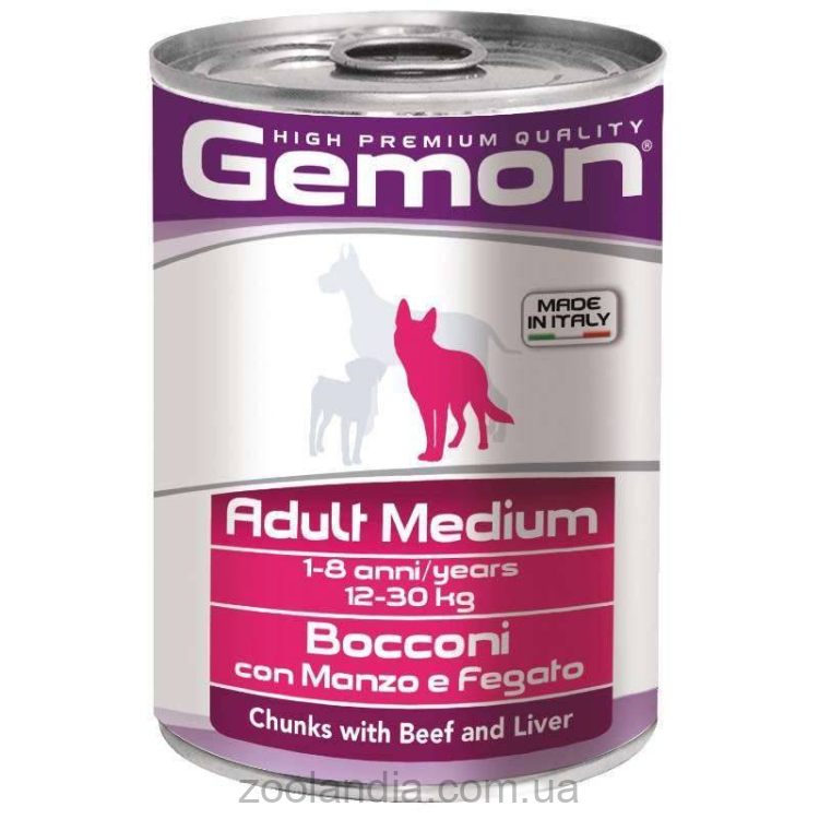 Gemon (Джемон) Dog Medium Adult Chunks with Beef&Liver - Влажный корм с говядиной и печенью для взрослых собак средних пород (кусочки в желе)