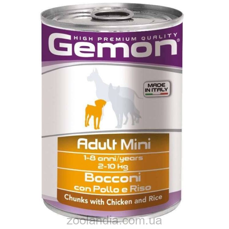 Gemon (Джемон) Dog Mini Adult Chunks with Chicken & Rice - Влажный корм с курицей и рисом для взрослых собак мелких пород (кусочки в желе)
