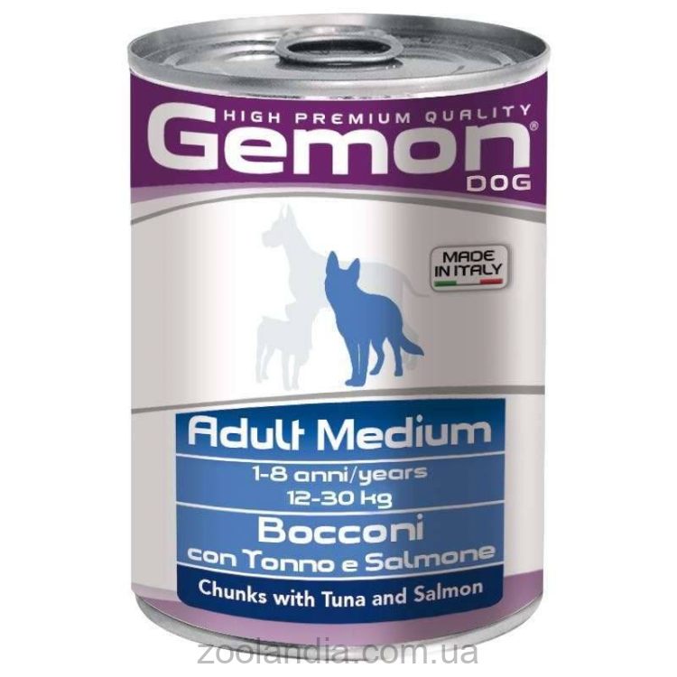 Gemon (Джемон) Dog Medium Adult Chunks with Tuna&Salmon - Влажный корм с тунцом и лососем для взрослых собак средних пород (кусочки в желе)