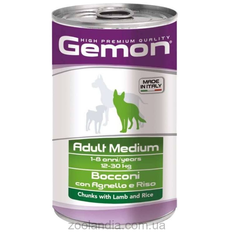 Gemon (Джемон) Dog Medium Adult Chunks with Lamb&Rice - Влажный корм с ягнёнком и рисом для взрослых собак средних пород (кусочки в желе)