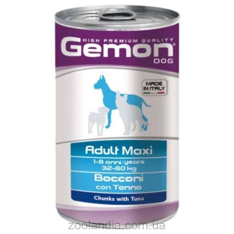 Gemon (Джемон) Dog Maxi Adult Chunks with Tuna - Влажный корм с тунцом для взрослых собак крупных пород (кусочки в желе)