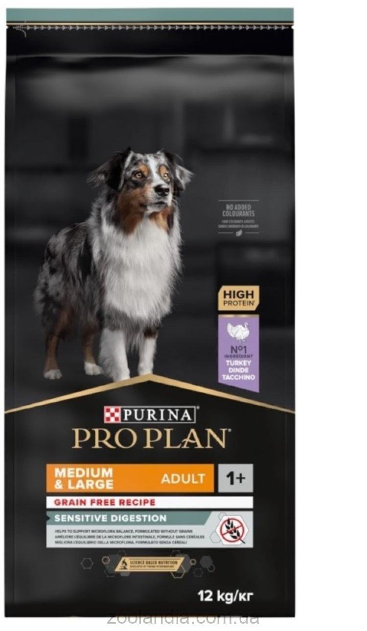 Purina Pro Plan (Про план) Medium&Large Adult Sensitive Digestion Turkey - Сухой беззерновой корм для взрослых собак средних и крупных пород с индейкой