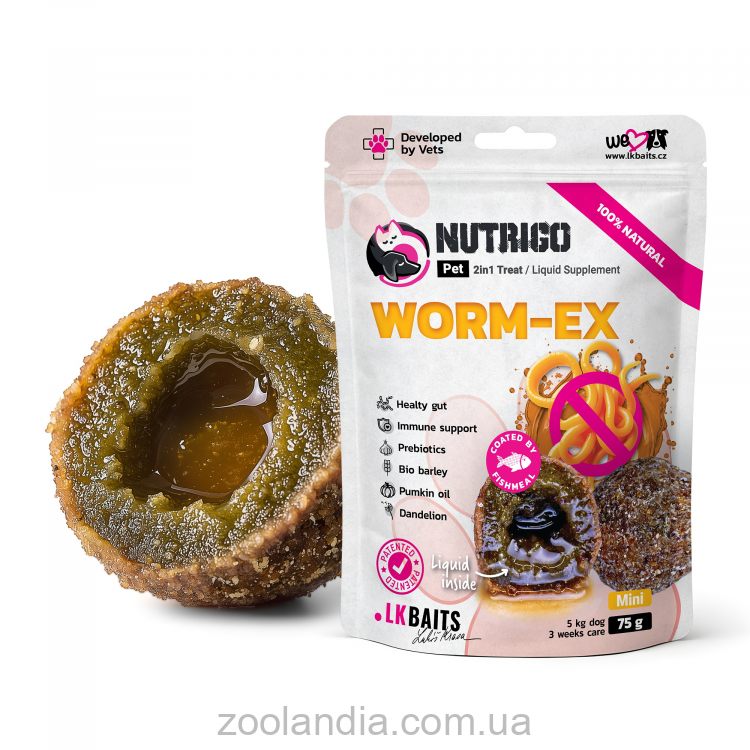 LK Baits Pet Nutrigo Worm-Ex Mini - Функциональное лакомство для собак мелких пород с растительным комплексом для кишечника