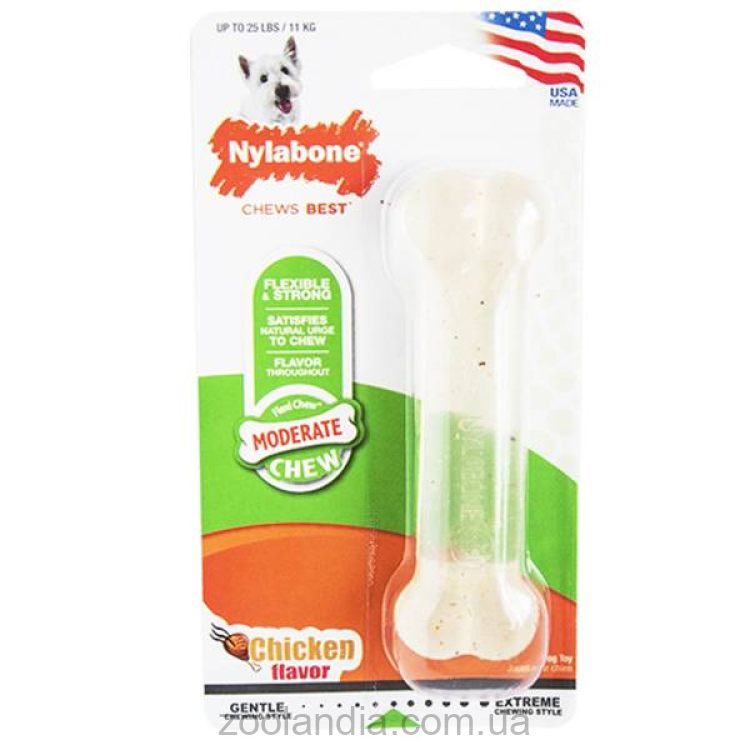 Nylabone Flexi Chew Regular НІЛАБОН ФЛЕКСІ ЧИЮ жувальна іграшка кістка для собак до 11 кг з помірним стилем гризіння, смак курок
