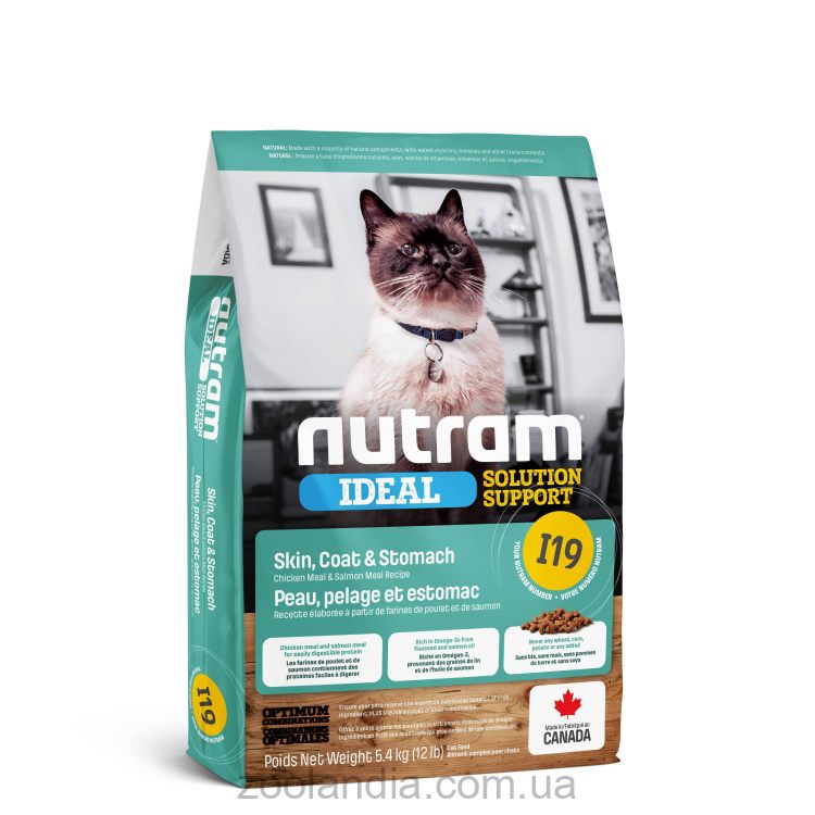 Nutram I19 Ideal Solution Support Sensitive Skin, Coat&Stomach Cat - Сухий корм з куркою та рисом